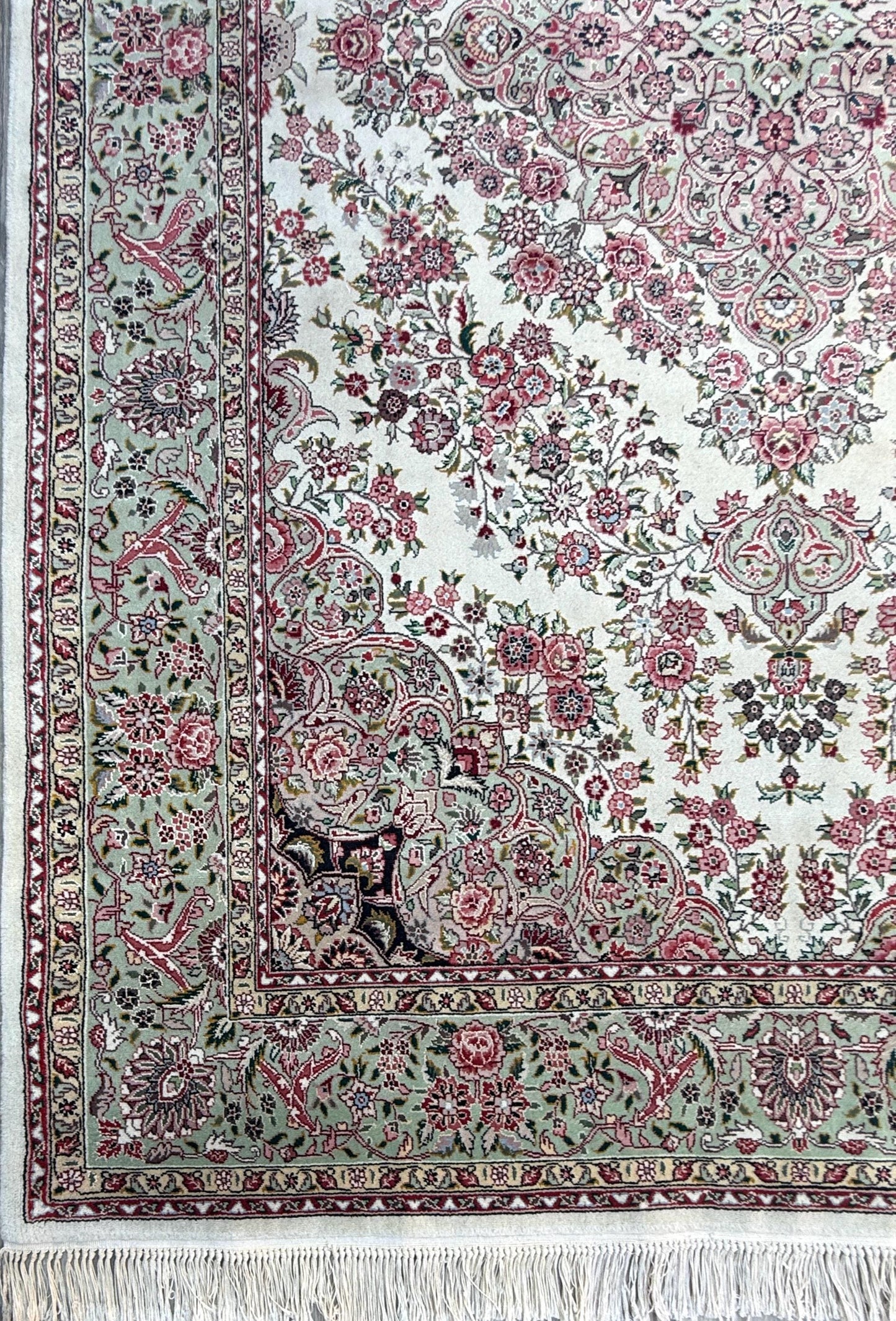 9x6 ft Tabrizz 1970s Vintage Silk Wool Rug: Hand Knotted Oriental Carpet, 400 KPSI