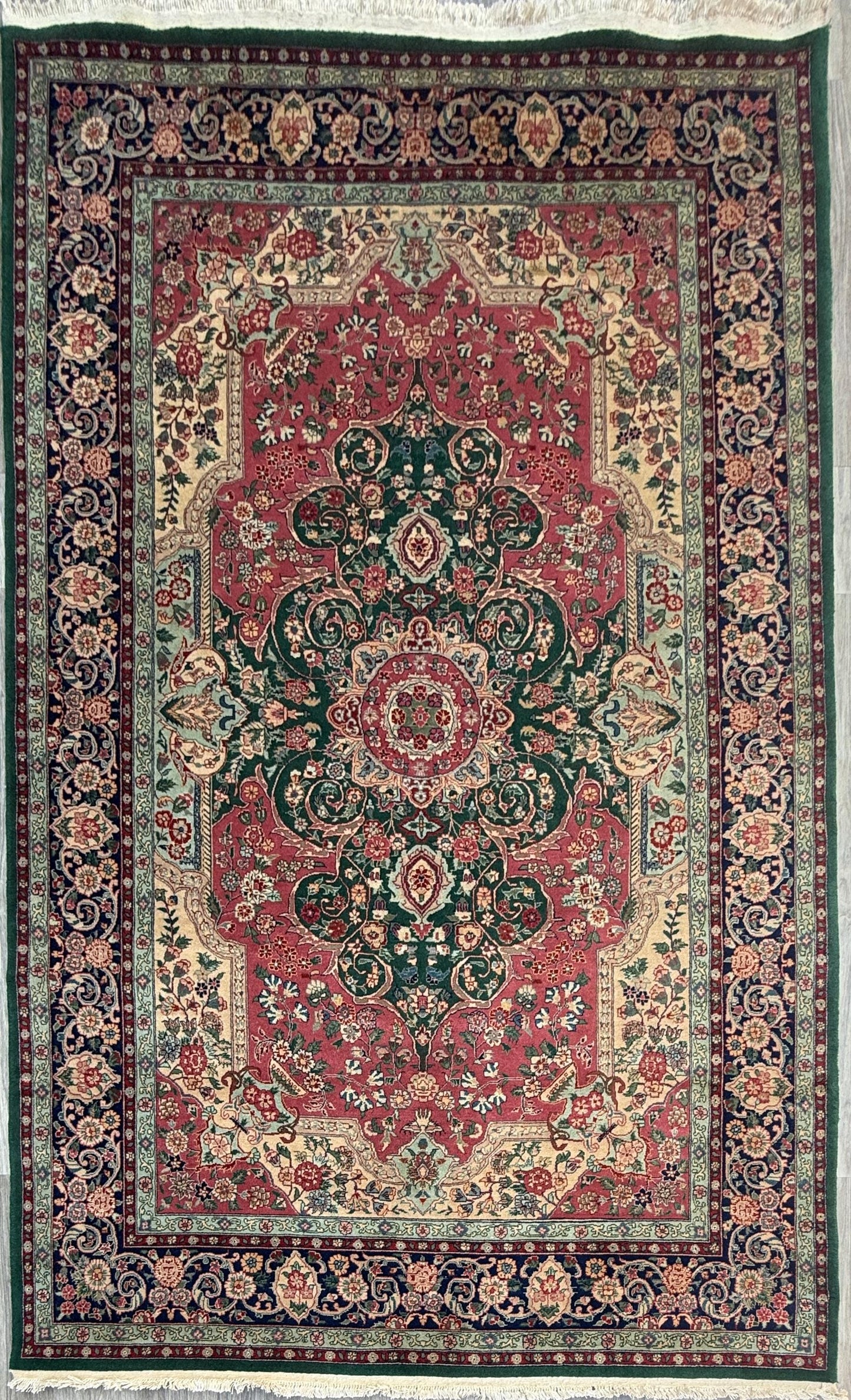 9x6 ft Vintage 1970s Tabriz Rug: Hand-Knotted Silk & Wool Oriental Carpet