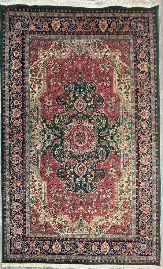 9x6 ft Vintage 1970s Tabriz Rug: Hand-Knotted Silk & Wool Oriental Carpet
