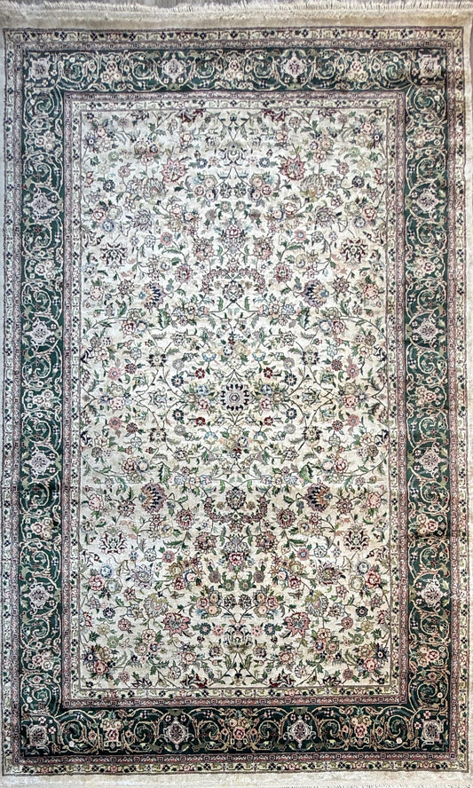9x6 ft Vintage 1970s Tabriz Rug: Hand-Knotted Silk & Wool Oriental Carpet