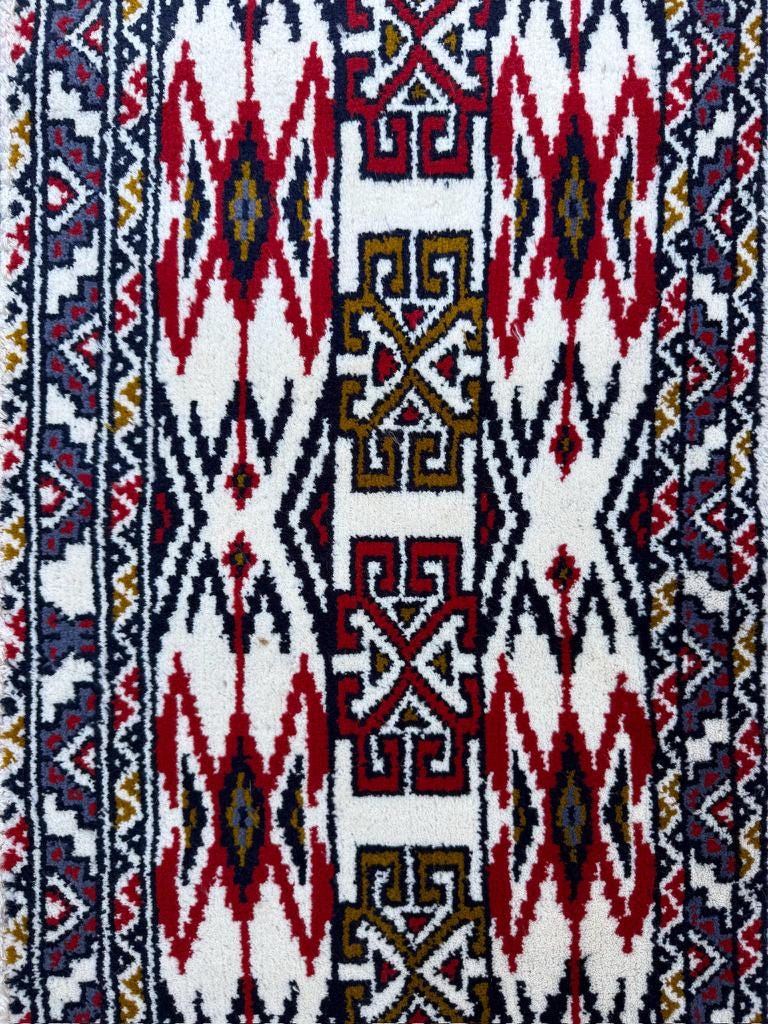3x1 ft Vintage Turkmen Wool Rug: Hand-Knotted Oriental Accent