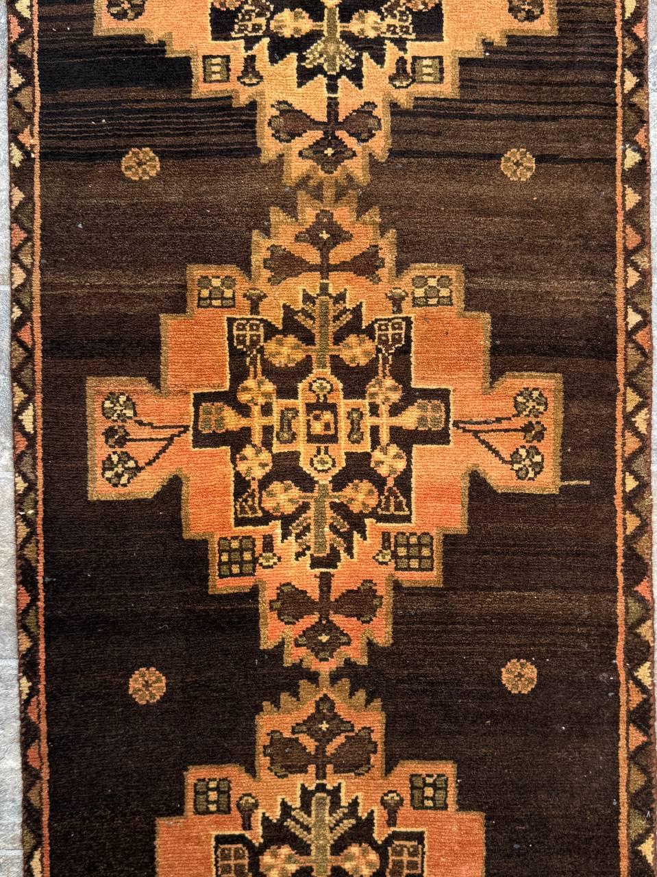 2.8x8.7 ft Vintage 1930s Geometric Runner: Hand Knotted Wool Anatolian Oriental Village Carpet