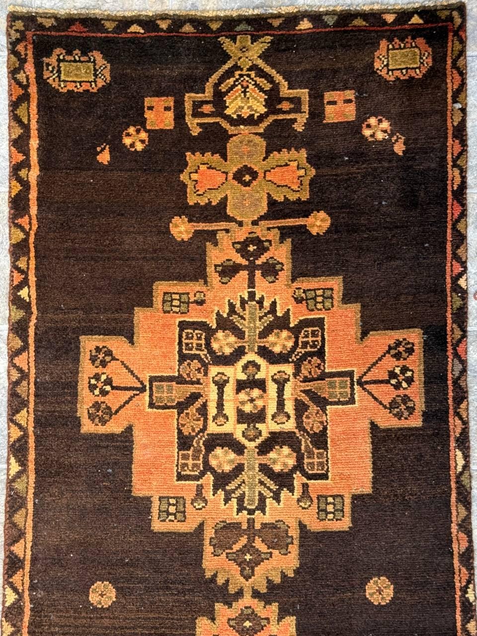 2.8x8.7 ft Vintage 1930s Geometric Runner: Hand Knotted Wool Anatolian Oriental Village Carpet