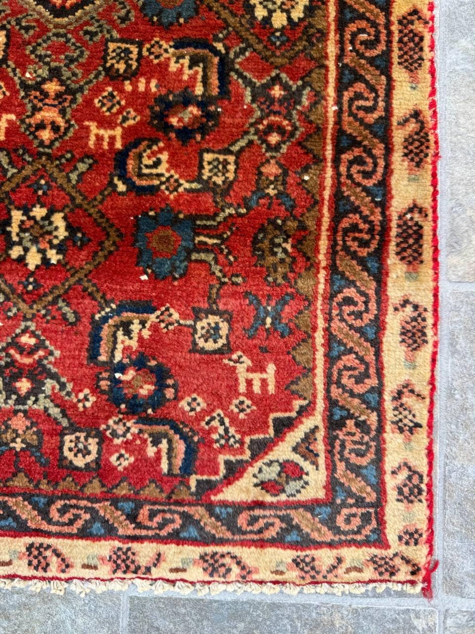 2x3 ft Vintage Village Rug: Hand Knotted Wool Geometric Carpet