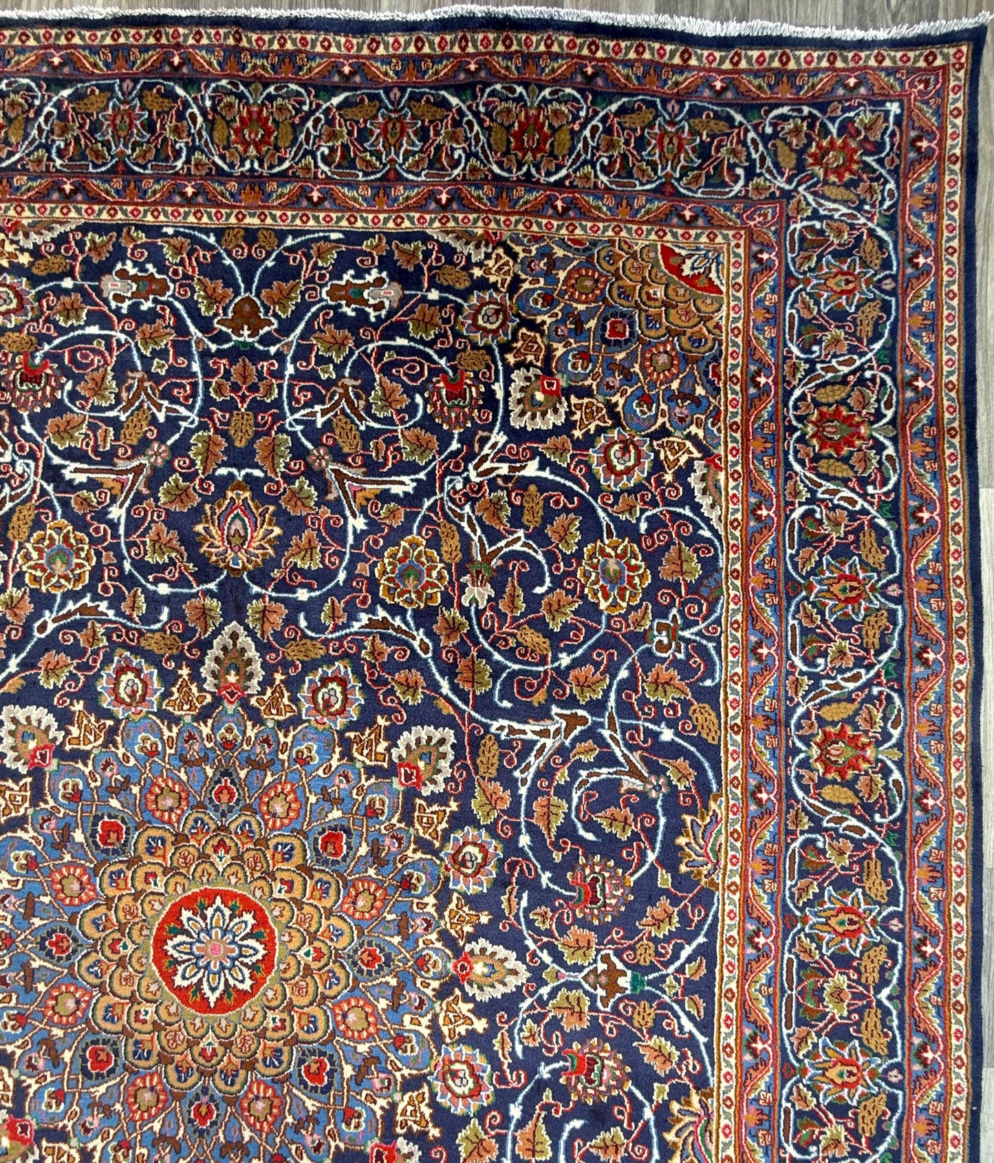 10x13 ft. 1960s Hand Knotted Kashmar Rug: Vintage Gonbad Wool Area Rug