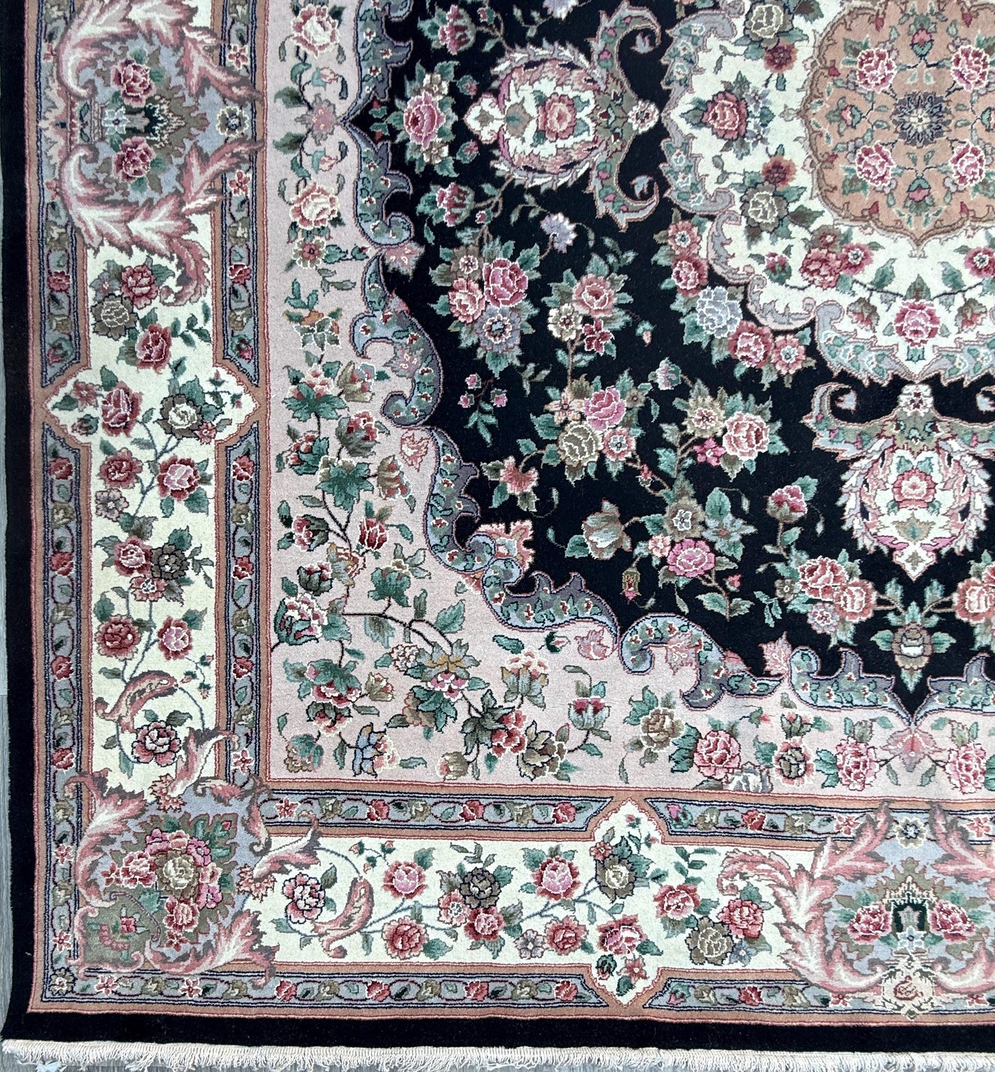 8x8 ft Signed 1970s Hand-Knotted Tabriz Rug: Silk & Wool Vegetable Dye Carpet