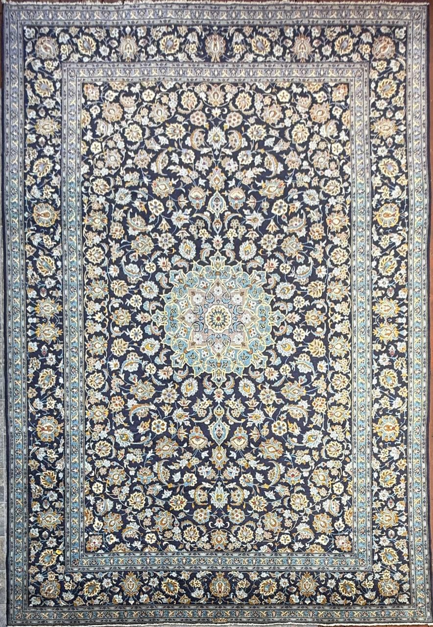 10x13.5 ft Signed Vintage 1970s Rug: Hand Knotted Wool Carpet, Bohemian Village Traditional Oriental Large Area Rug