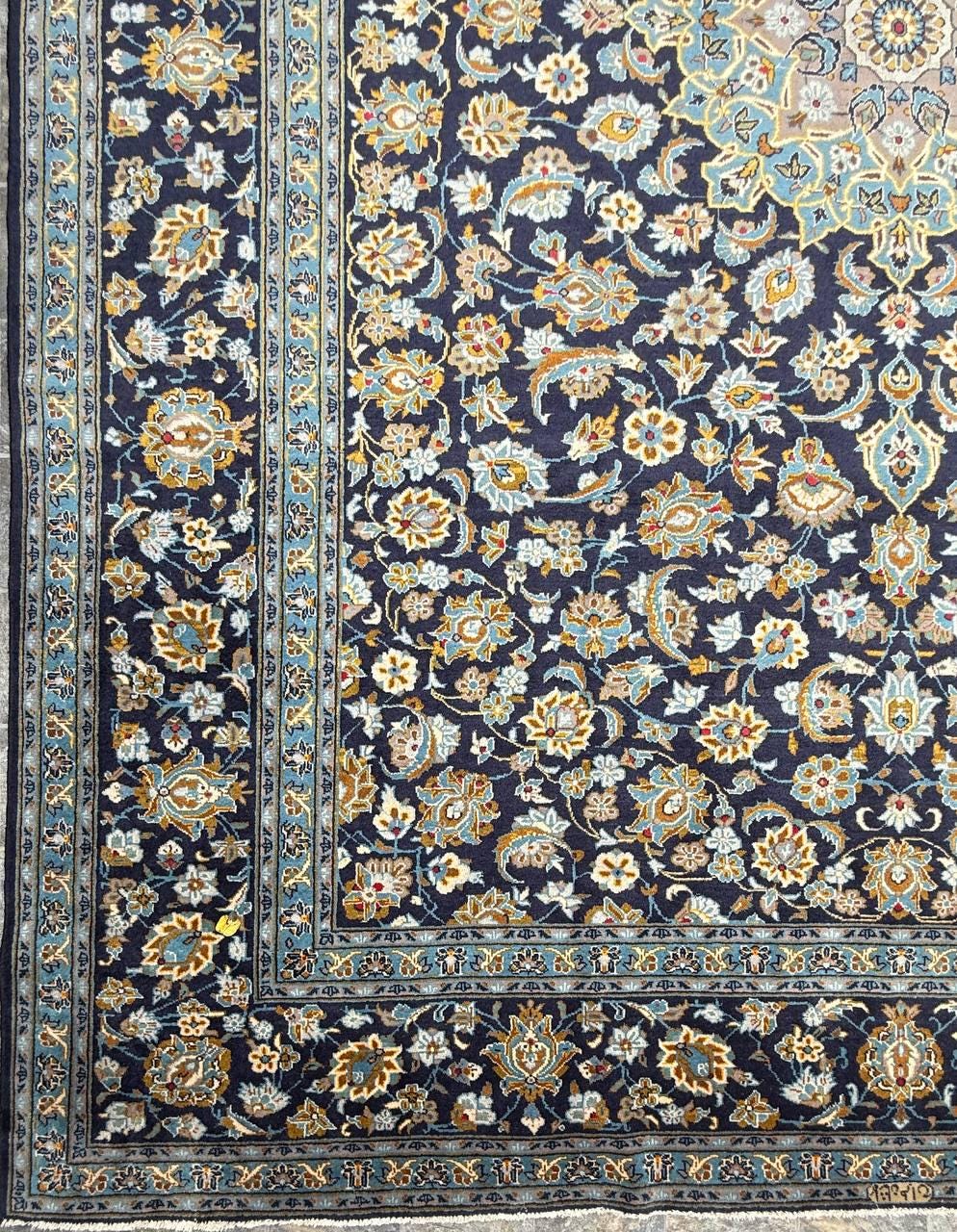 10x13.5 ft Signed Vintage 1970s Rug: Hand Knotted Wool Carpet, Bohemian Village Traditional Oriental Large Area Rug