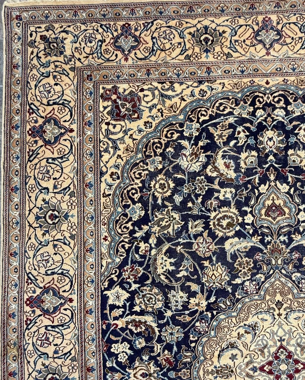 11x8 ft Vintage 1960s Naeen Wool Silk Touch Rug: Hand Knotted Oriental Carpet, Large Area Accent