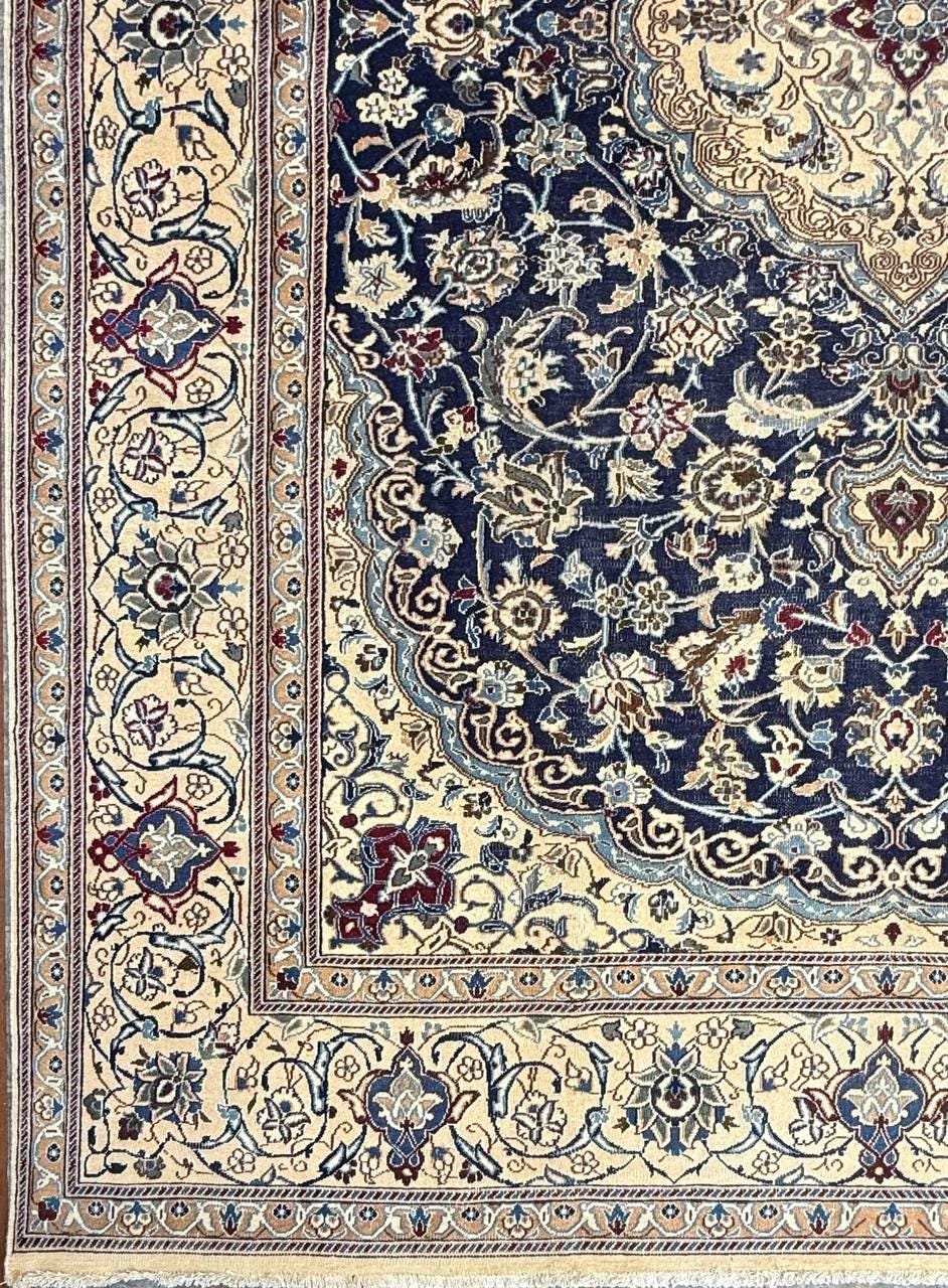11x8 ft Vintage 1960s Naeen Wool Silk Touch Rug: Hand Knotted Oriental Carpet, Large Area Accent