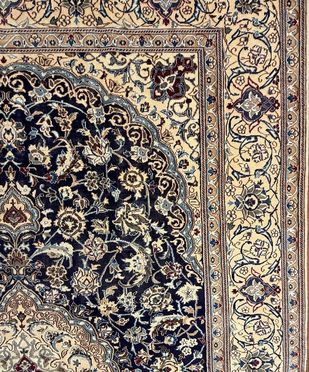 11x8 ft Vintage 1960s Naeen Wool Silk Touch Rug: Hand Knotted Oriental Carpet, Large Area Accent