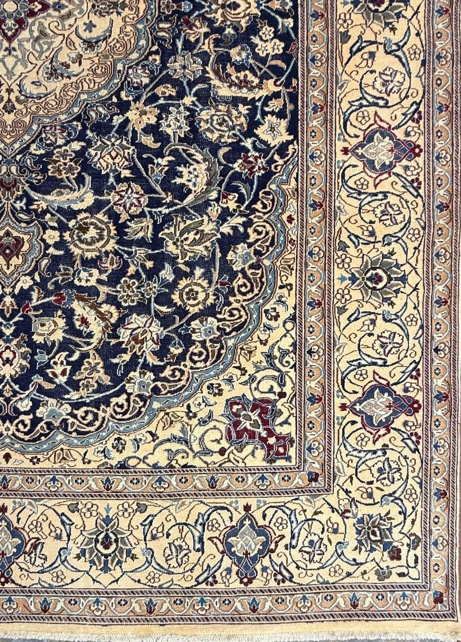 11x8 ft Vintage 1960s Naeen Wool Silk Touch Rug: Hand Knotted Oriental Carpet, Large Area Accent