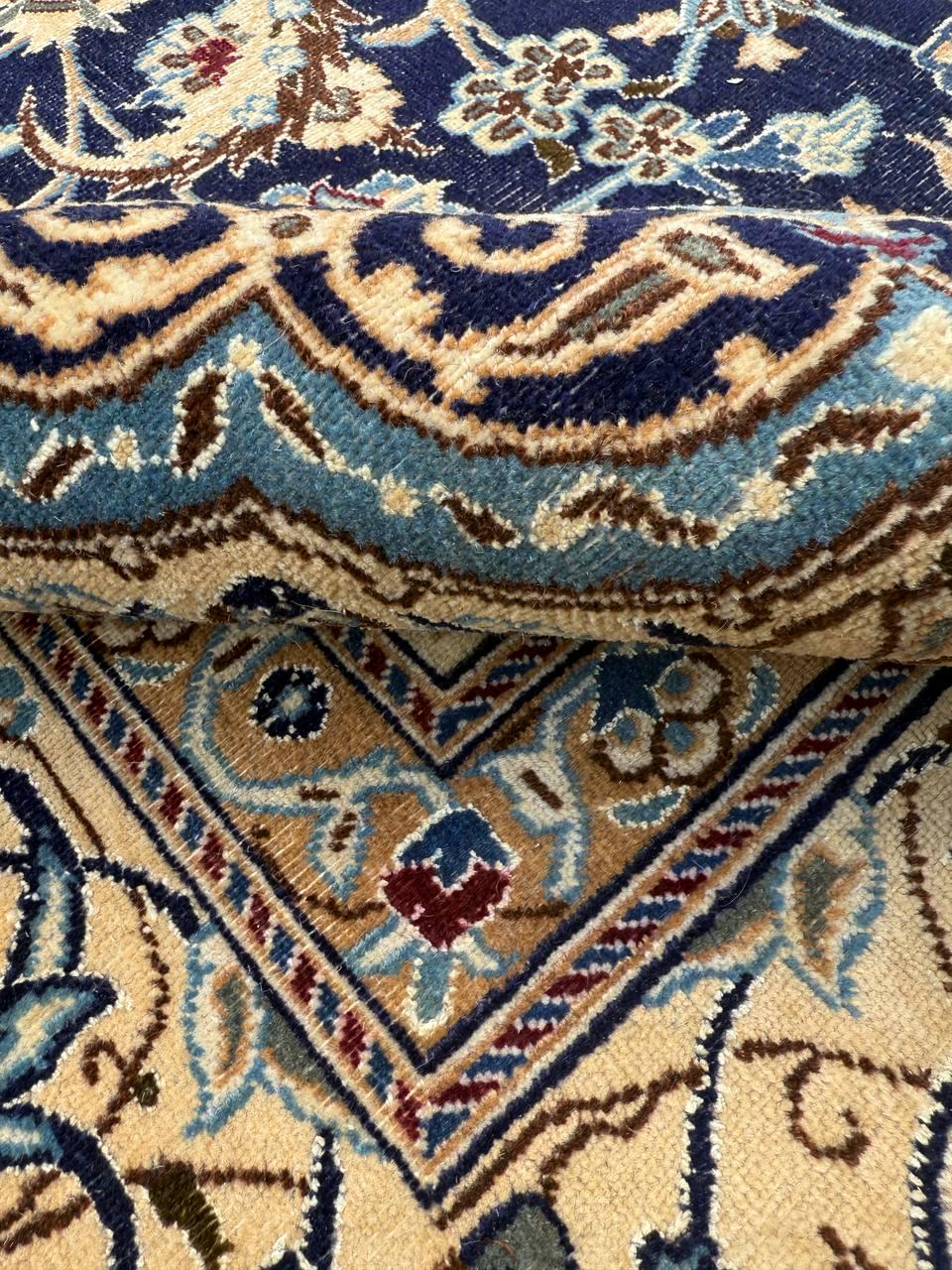 11x8 ft Vintage 1960s Naeen Wool Silk Touch Rug: Hand Knotted Oriental Carpet, Large Area Accent