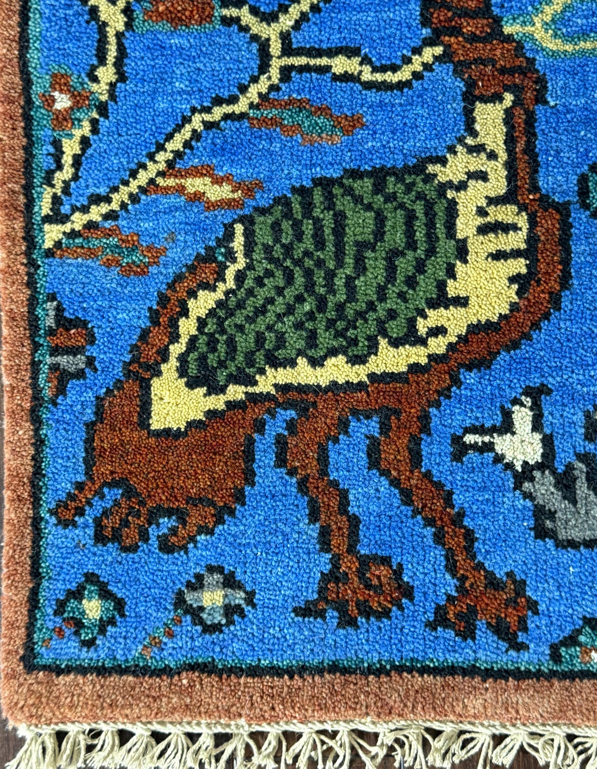 2x3 ft Handmade Oushak Rug: Tree of Life Wool Carpet