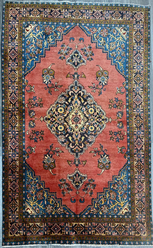 4.10x7.10 ft Geometric Village Rug, 1930s Vintage Hand Knotted Wool Carpet, Anatolian Oriental Area Rug