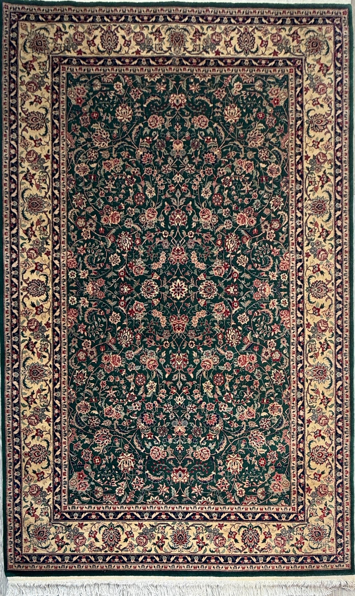 9x6 ft Vintage Tabriz Silk & Wool Rug: 1970s Hand-Knotted Oriental Carpet