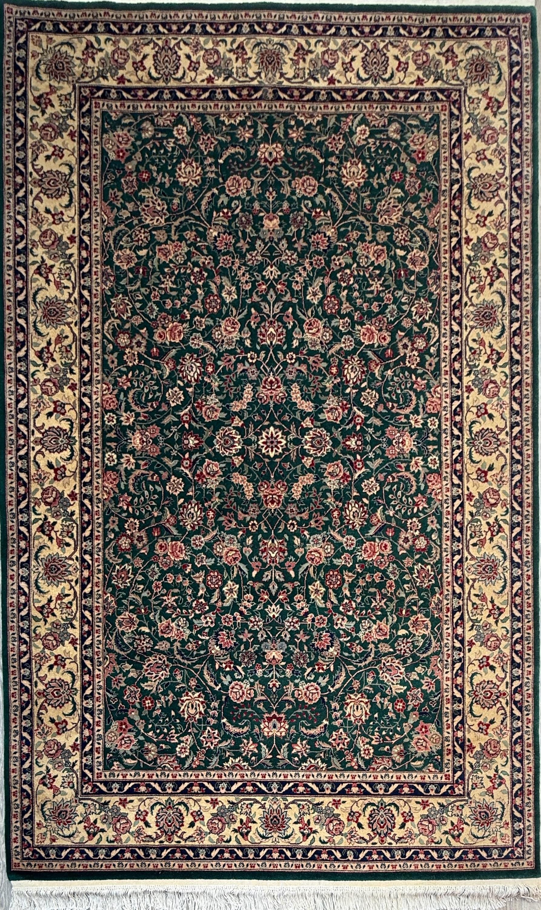 9x6 ft Vintage Tabriz Silk & Wool Rug: 1970s Hand-Knotted Oriental Carpet