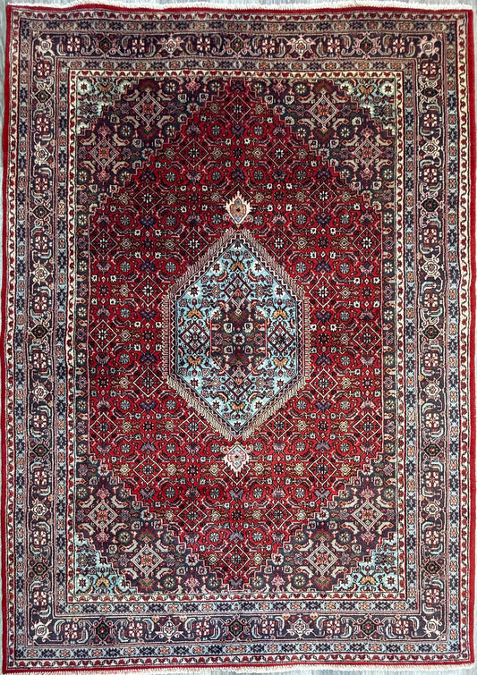 8x6 ft 1960s Vintage Wool Rug: Hand Knotted Bijar Tribal Oriental Carpet