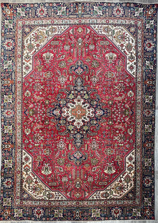 6x8 ft Hand-Knotted Heriz 1940s Vintage Rug, Anatolian Wool Tribal Carpet