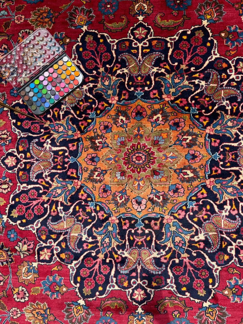 10x13.2 ft Signed 1940s Vintage Tabriz Rug: Royal Design Bohemian Hand Knotted Wool Oriental Large Carpet