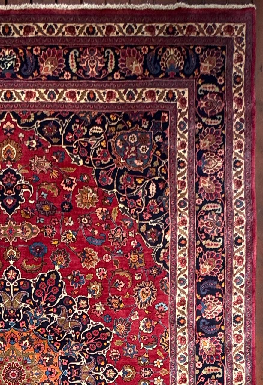 10x13.2 ft Signed 1940s Vintage Tabriz Rug: Royal Design Bohemian Hand Knotted Wool Oriental Large Carpet