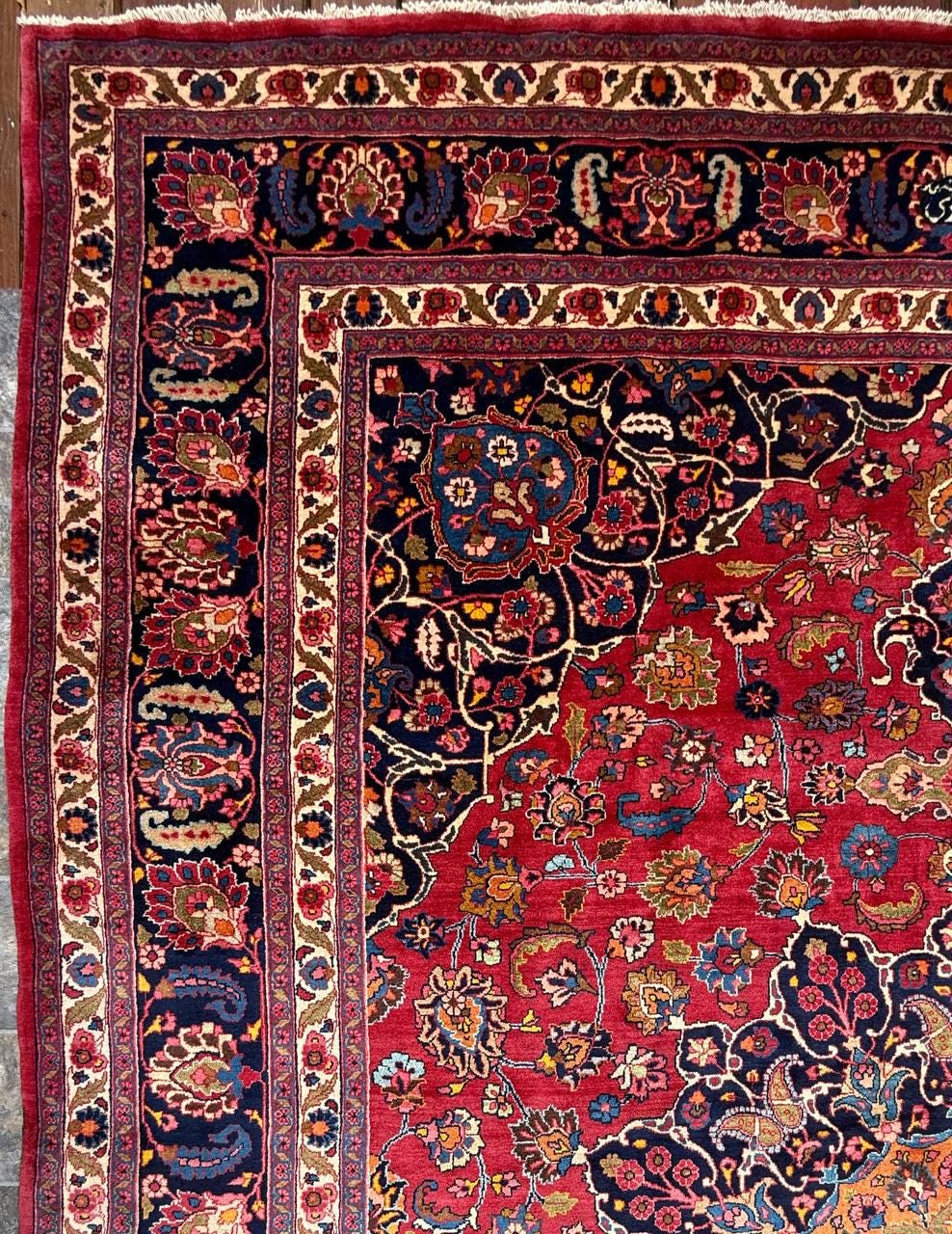 10x13.2 ft Signed 1940s Vintage Tabriz Rug: Royal Design Bohemian Hand Knotted Wool Oriental Large Carpet