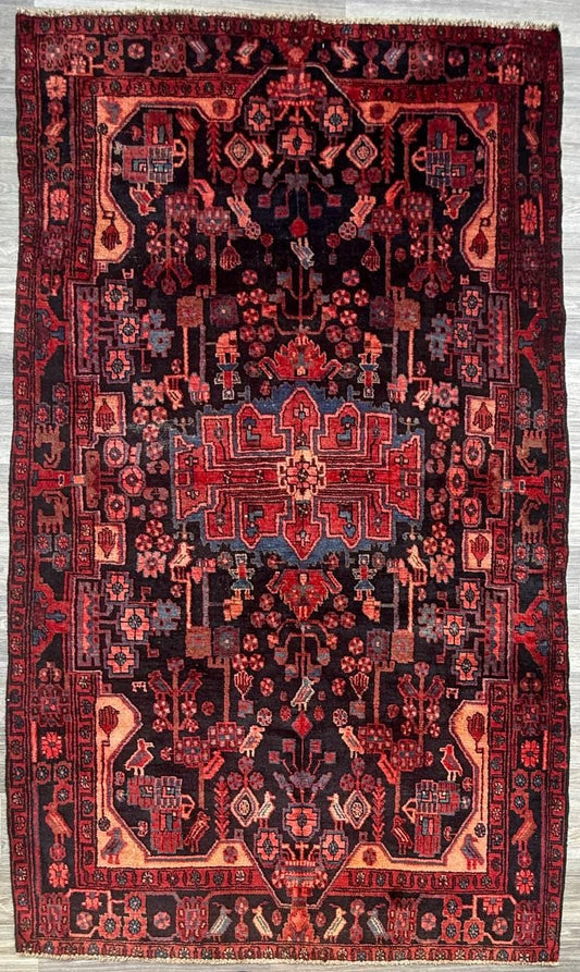 5.2x9 ft Vintage 1930s Anatolian Tribal Rug: Hand Knotted Geometric Village Wool Oriental Carpet