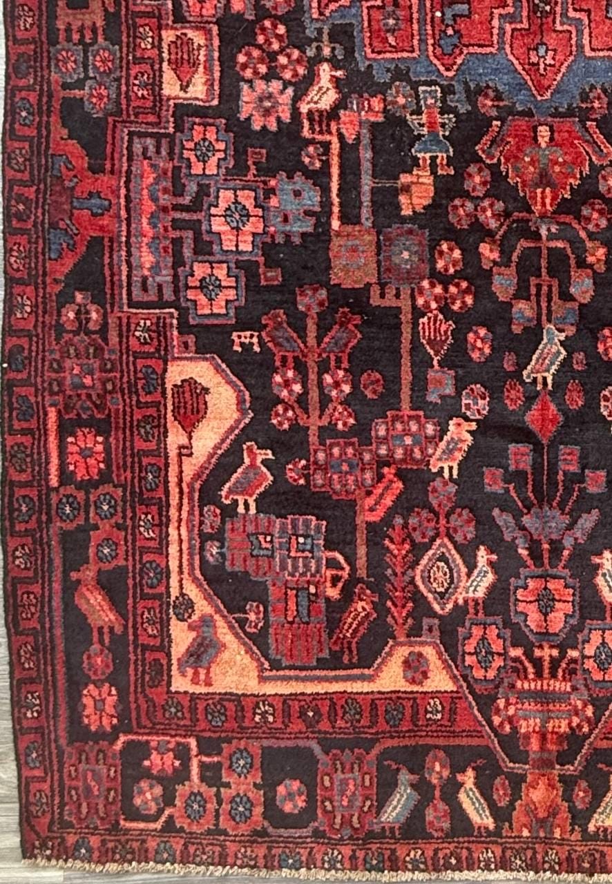 5.2x9 ft Vintage 1930s Anatolian Tribal Rug: Hand Knotted Geometric Village Wool Oriental Carpet