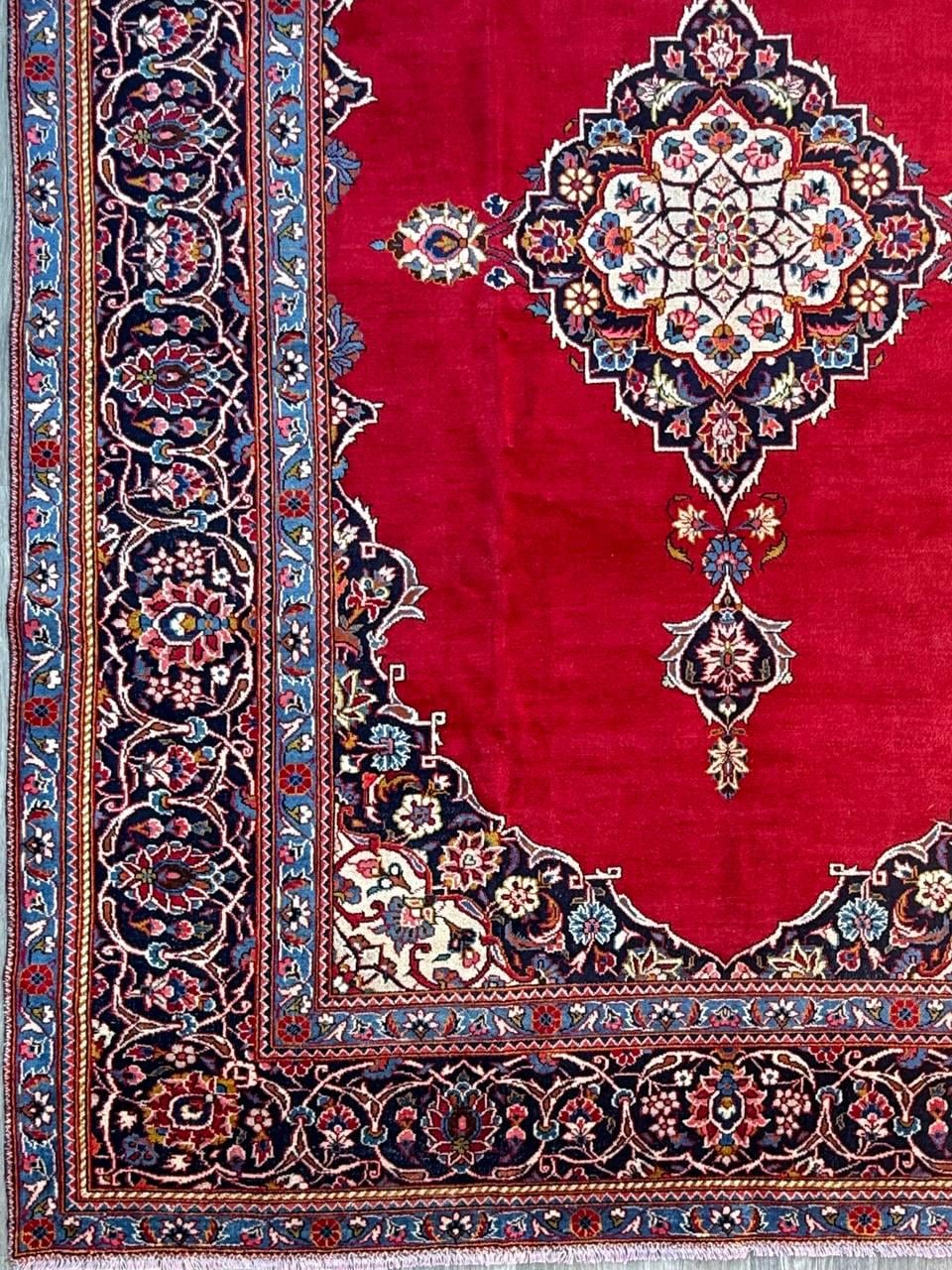 10.3x7.5 ft Vintage Qashoun 1980s Wool Rug: Hand Knotted Traditional Oriental Carpet, Geometric Medallion Area Rug