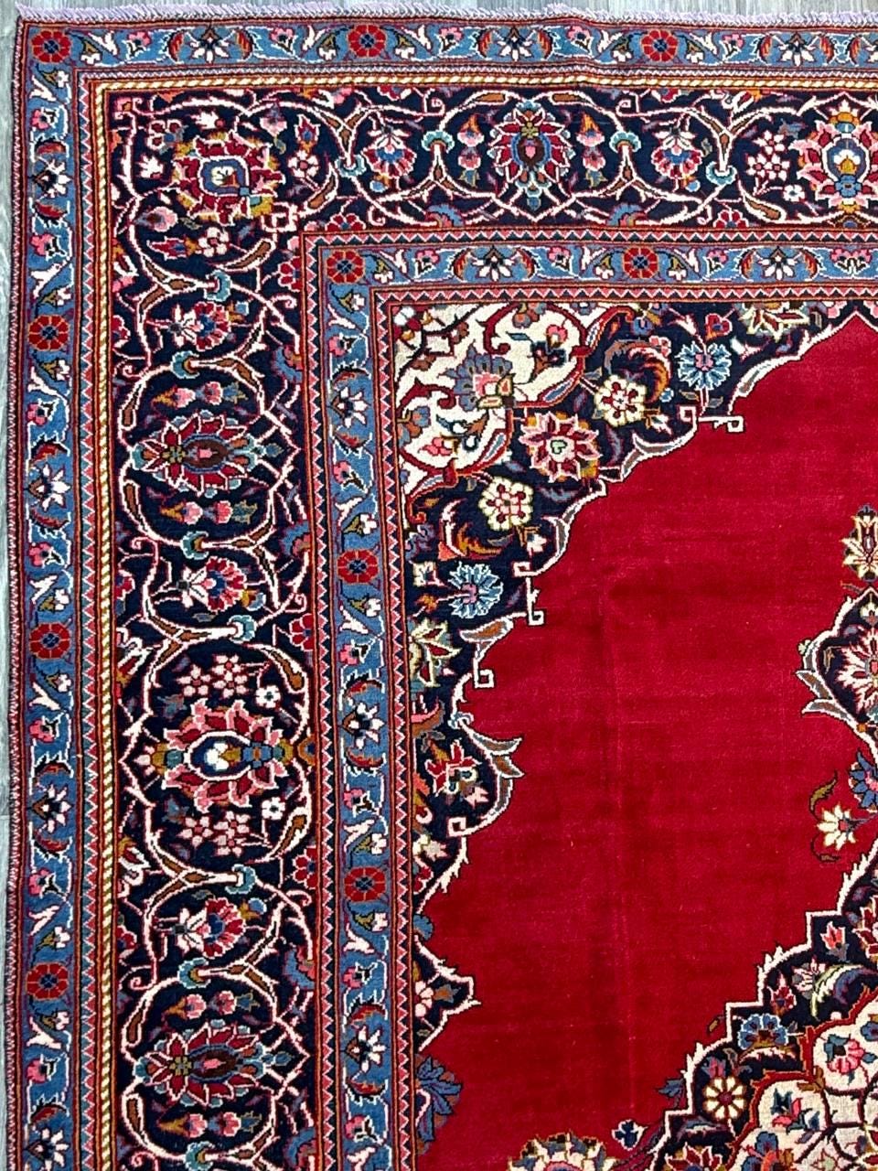 10.3x7.5 ft Vintage Qashoun 1980s Wool Rug: Hand Knotted Traditional Oriental Carpet, Geometric Medallion Area Rug