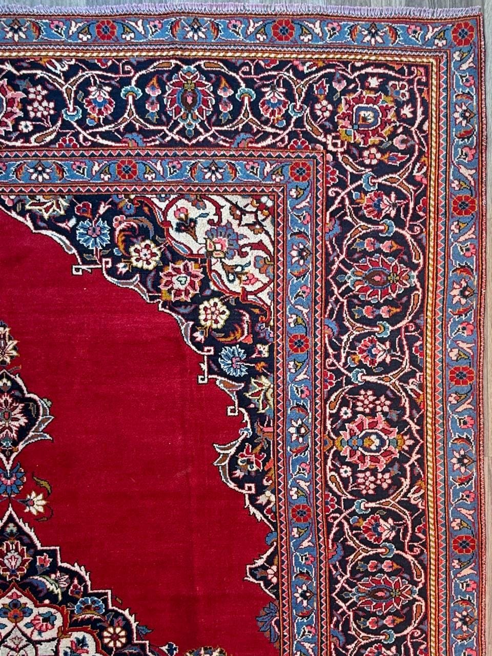 10.3x7.5 ft Vintage Qashoun 1980s Wool Rug: Hand Knotted Traditional Oriental Carpet, Geometric Medallion Area Rug