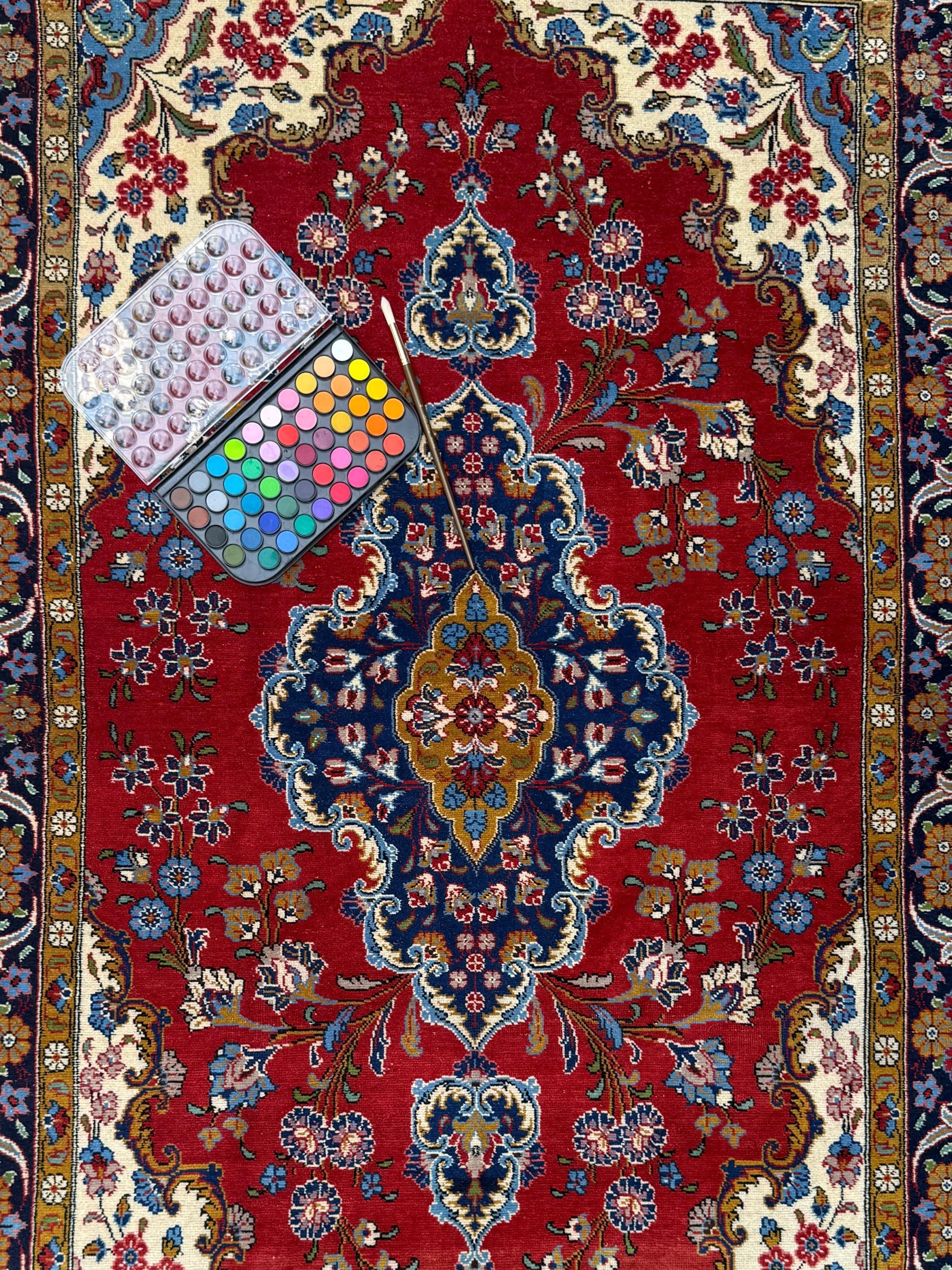 7x4 ft Hand-Knotted Wool Area Rug: Vintage 1970s Fine Kashan Floral Medallion Carpet