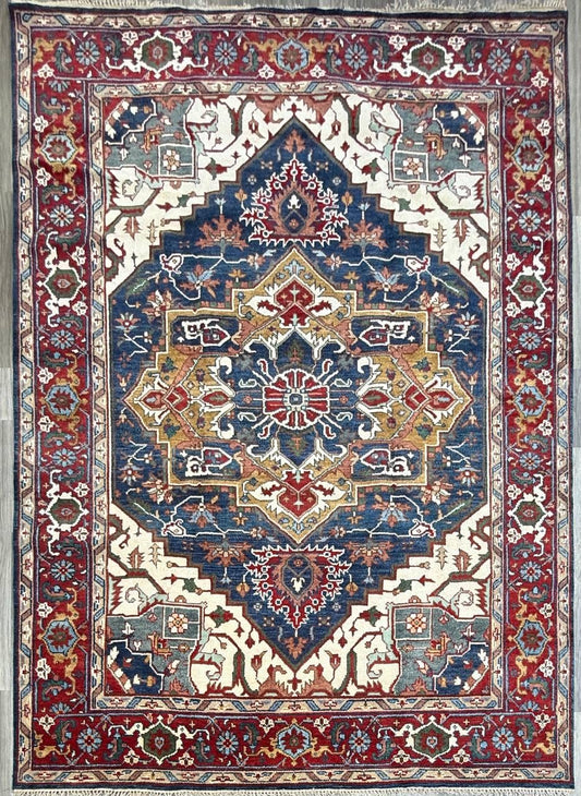 9x12 ft. Heriz Serapi Rug: Hand Knotted Wool Geometric Medallion Oriental Large Area Carpet