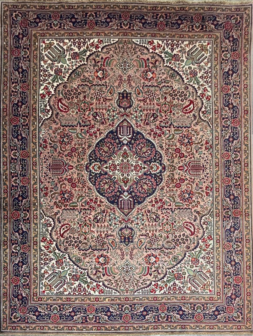 8.4x11.5 ft. Vintage 1940s Kashan Royal Design Rug: Hand Knotted Wool Oriental Bohemian Large Carpet