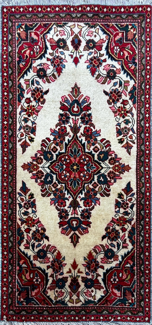 4x2 ft Vintage 1980s Saroukh Wool Rug: Hand-Knotted Oriental Carpet
