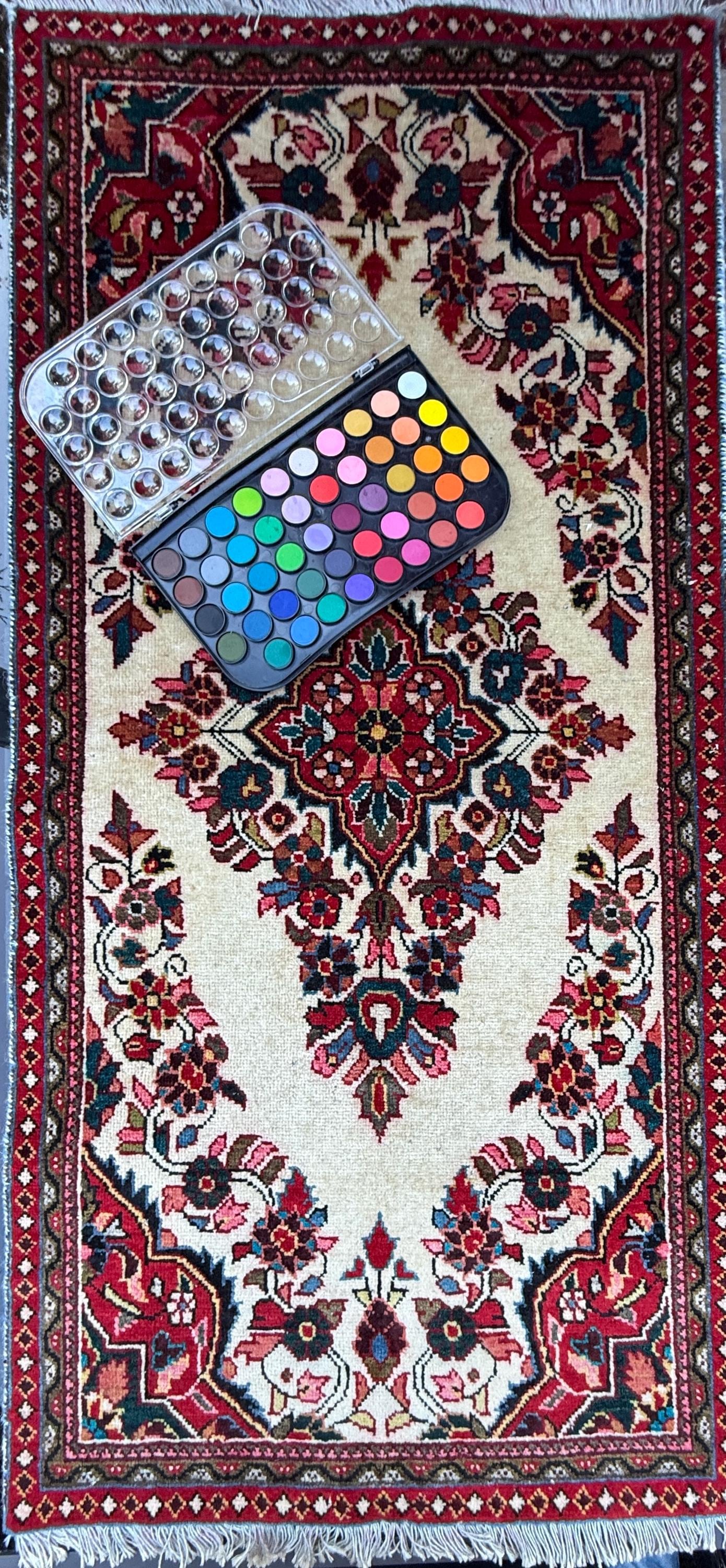 4x2 ft Vintage 1980s Saroukh Wool Rug: Hand-Knotted Oriental Carpet