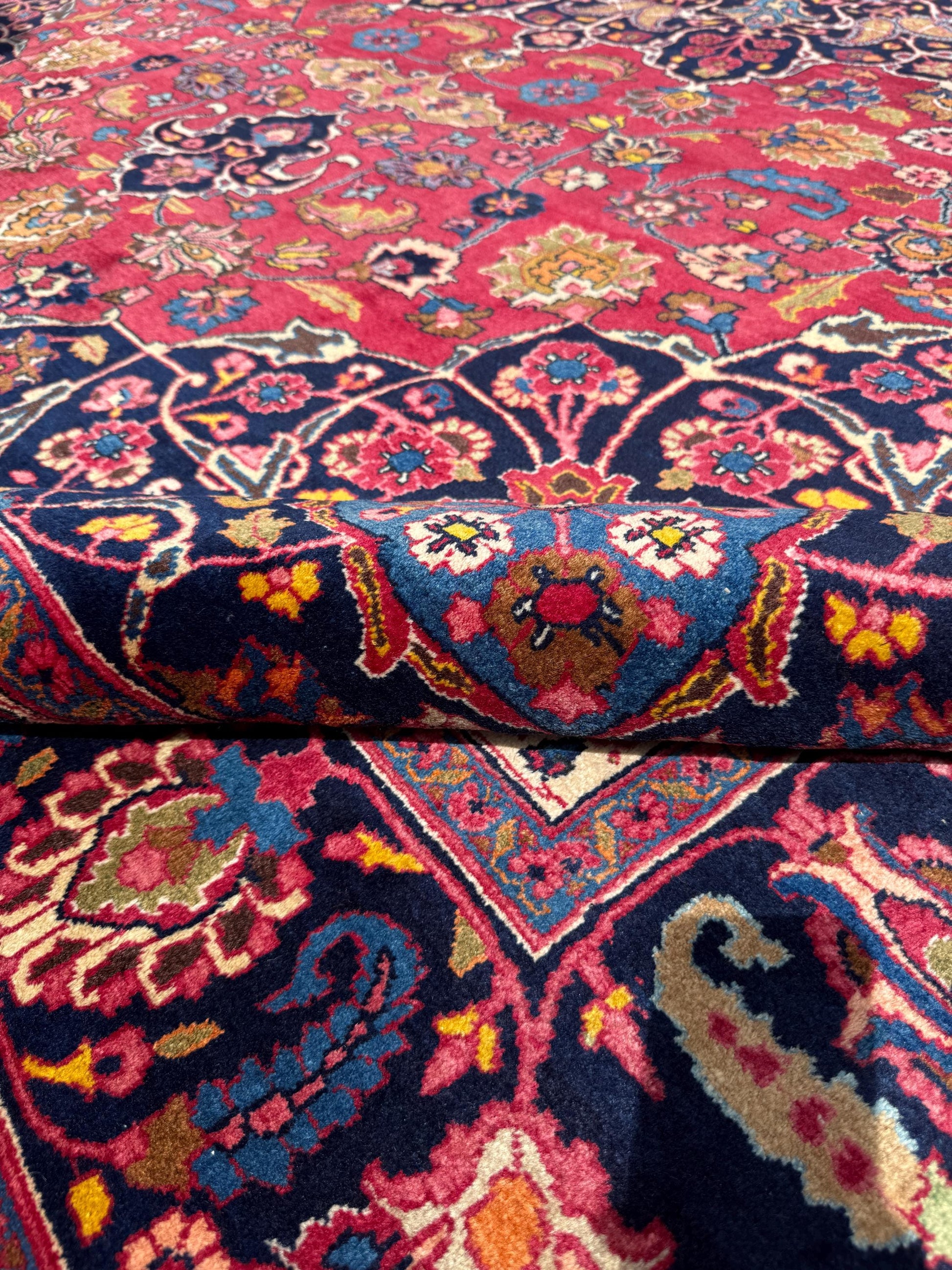 10x13.2 ft Signed 1940s Vintage Tabriz Rug: Royal Design Bohemian Hand Knotted Wool Oriental Large Carpet