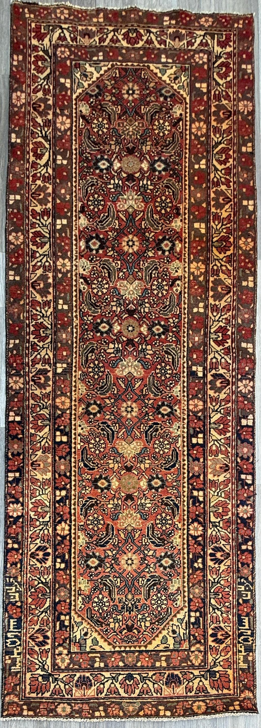 3x10 ft Signed 1940s Vintage Anatolian Runner Rug: Hand Knotted Wool Hallway Carpet, Authentic Village Weaving
