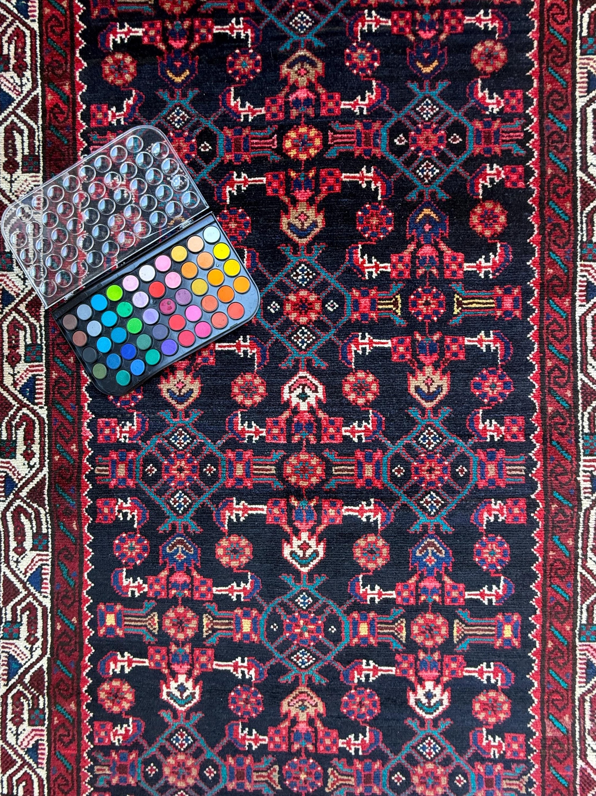 3x10 ft Vintage 1970s Hamidoun Runner Rug: Hand Knotted Wool Tribal Hallway Village Design Carpet