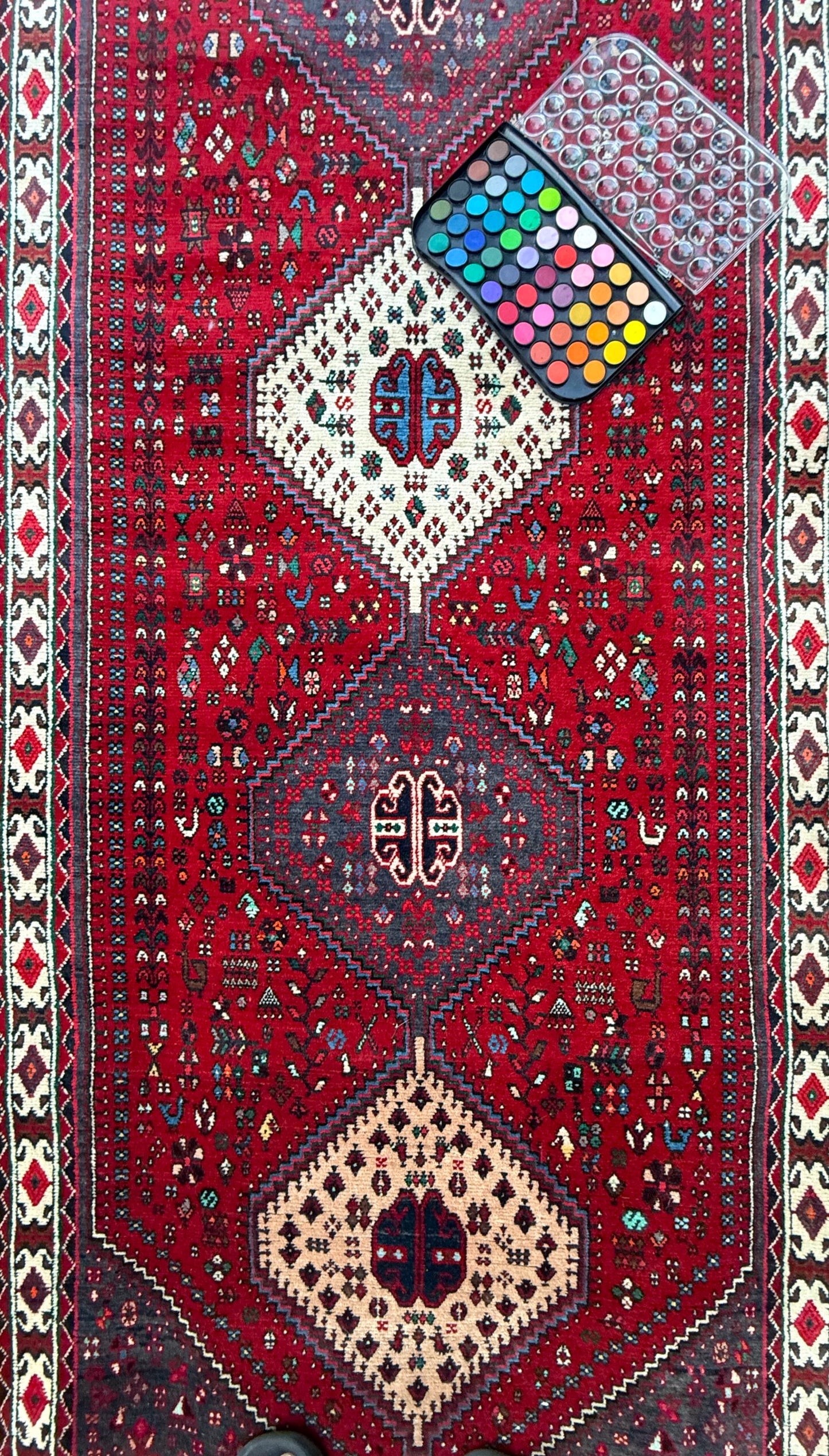 9x3 ft Vintage 1970s Mai Mai Runner Rug: Hand Knotted Wool Tribal Nomadic Desig Carpet