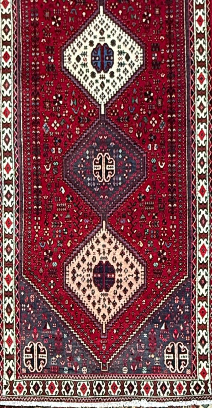 9x3 ft Vintage 1970s Mai Mai Runner Rug: Hand Knotted Wool Tribal Nomadic Desig Carpet