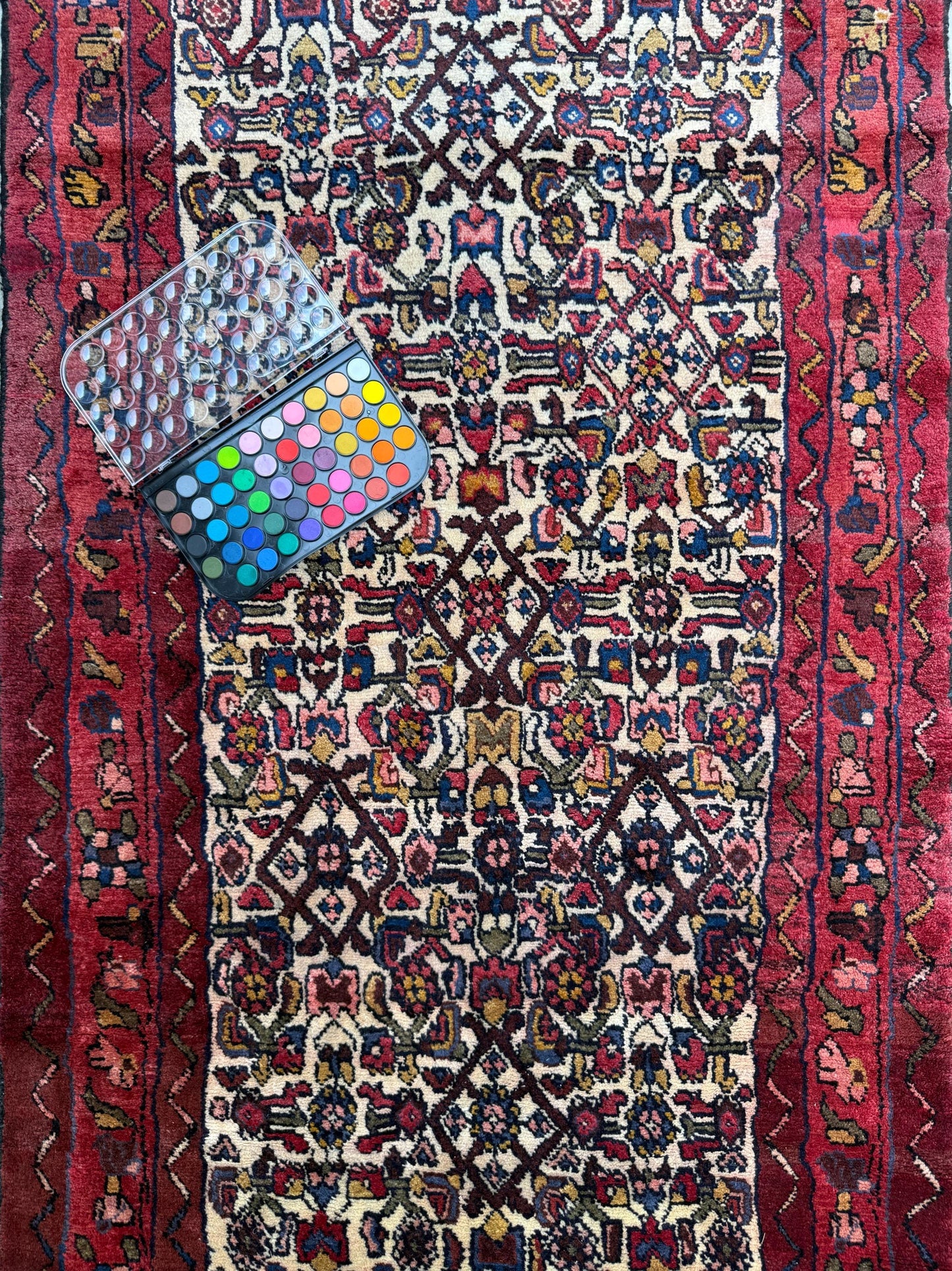 3x9 ft 1950s Vintage Anatolian Wool Runner Rug: Hand Knotted Wool Geometric Tribal Carpet, Village Hallway Rug