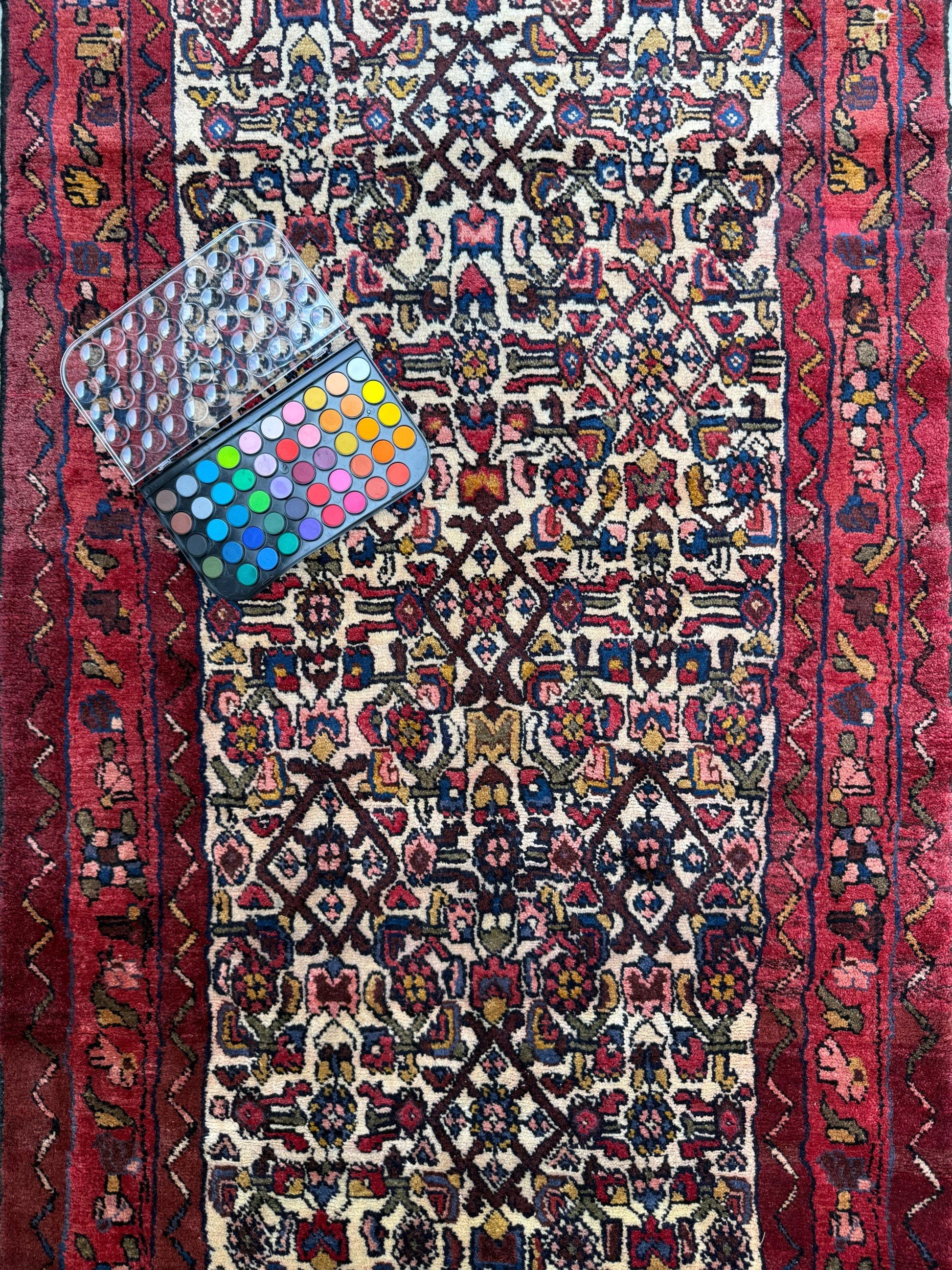 3x9 ft 1950s Vintage Anatolian Wool Runner Rug: Hand Knotted Wool Geometric Tribal Carpet, Village Hallway Rug