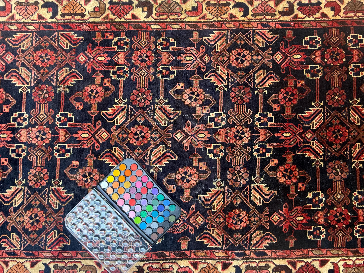3.5x9.1 ft 1940s Vintage Rug: Hand Knotted Wool Anatolian Village Carpet, Geometric Tribal Design