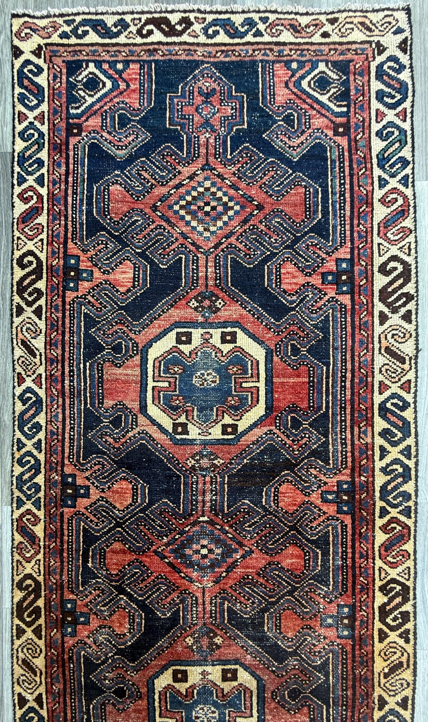 2.10x10 ft Vintage 1940s Anatolian Runner Rug: Hand Knotted Wool Village Carpet, Geometric Tribal Design