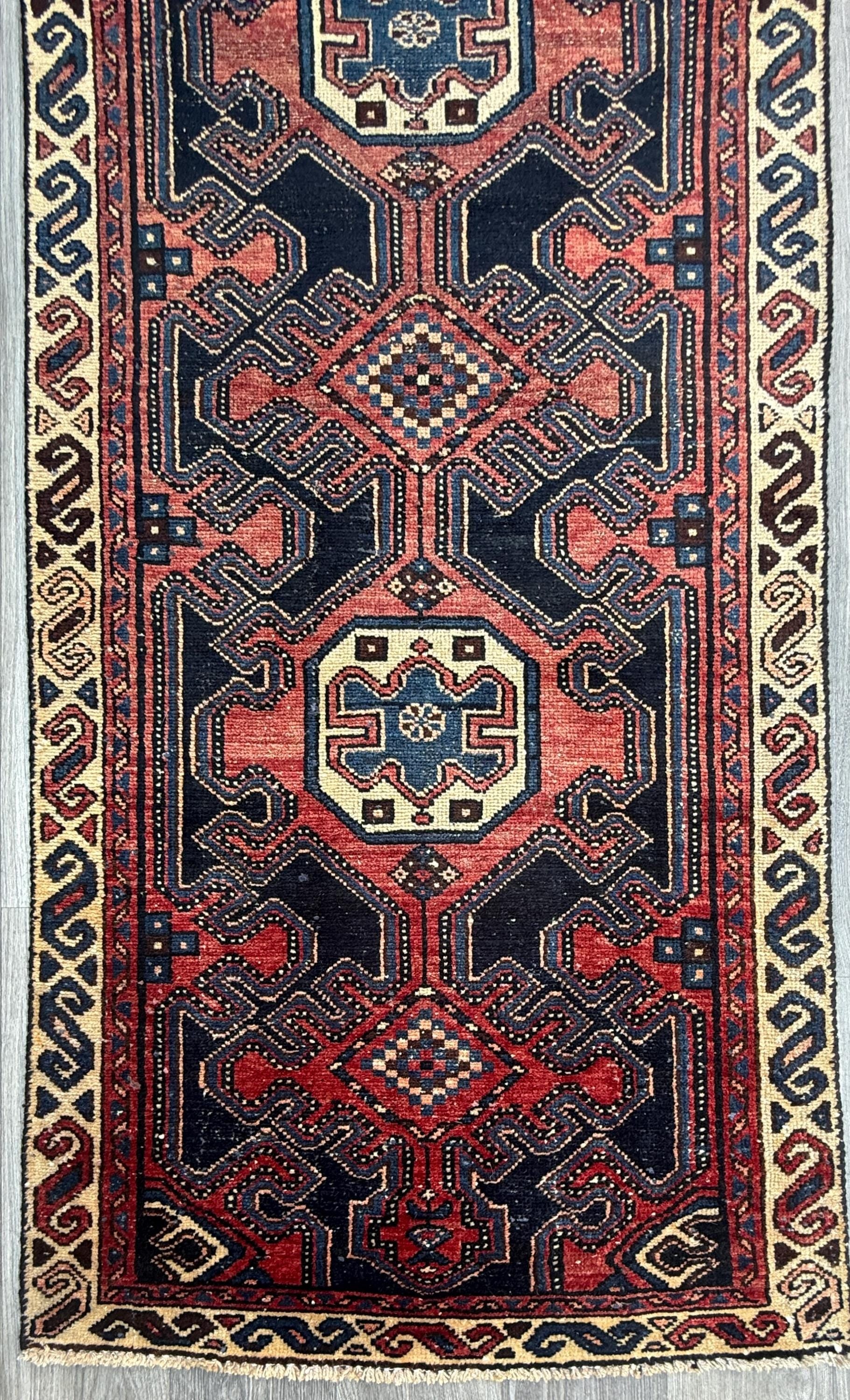 2.10x10 ft Vintage 1940s Anatolian Runner Rug: Hand Knotted Wool Village Carpet, Geometric Tribal Design