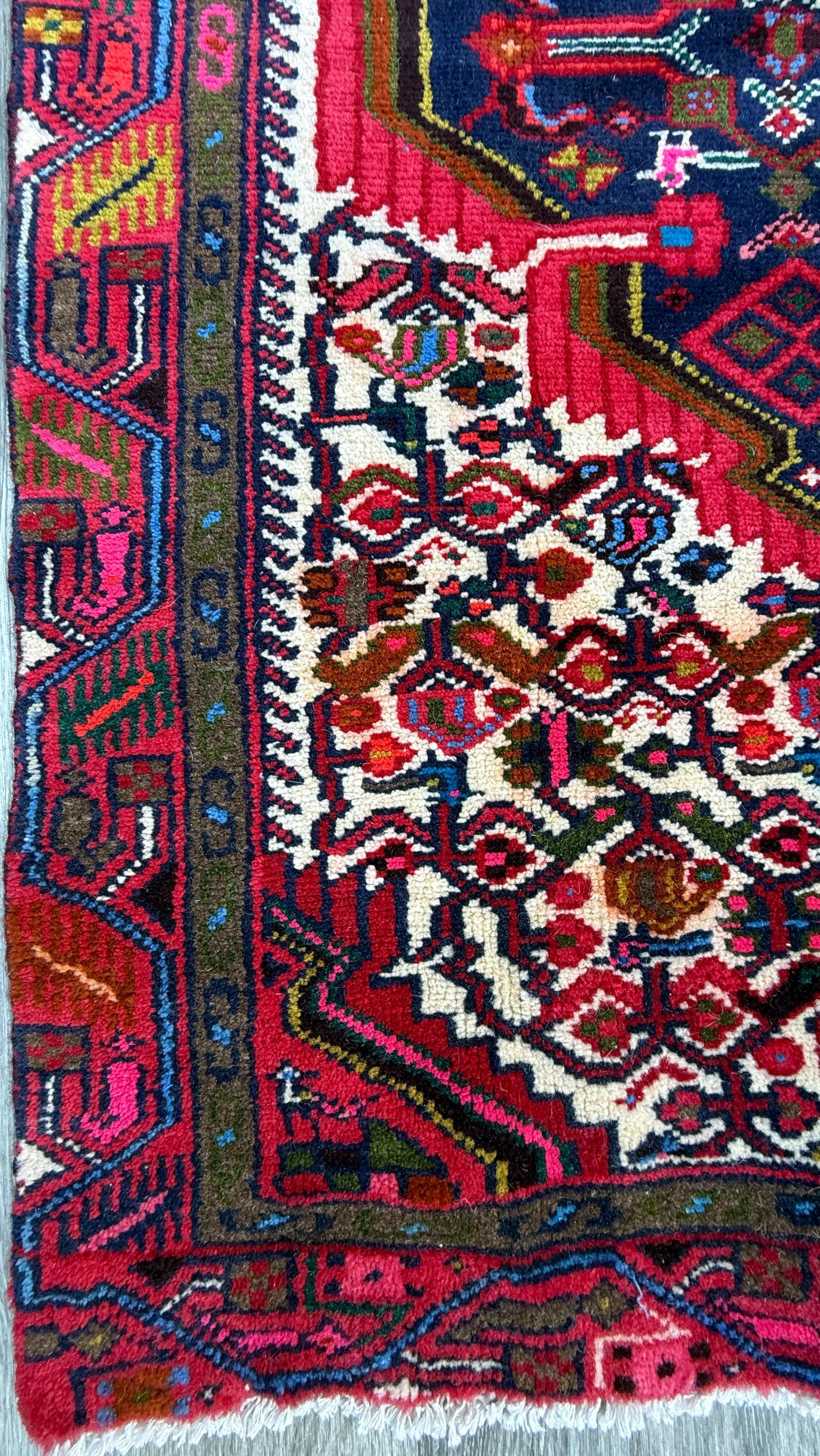 2x3 ft Hand-Knotted Vintage Hamidoun Wool Rug: 1970s Tribal Design