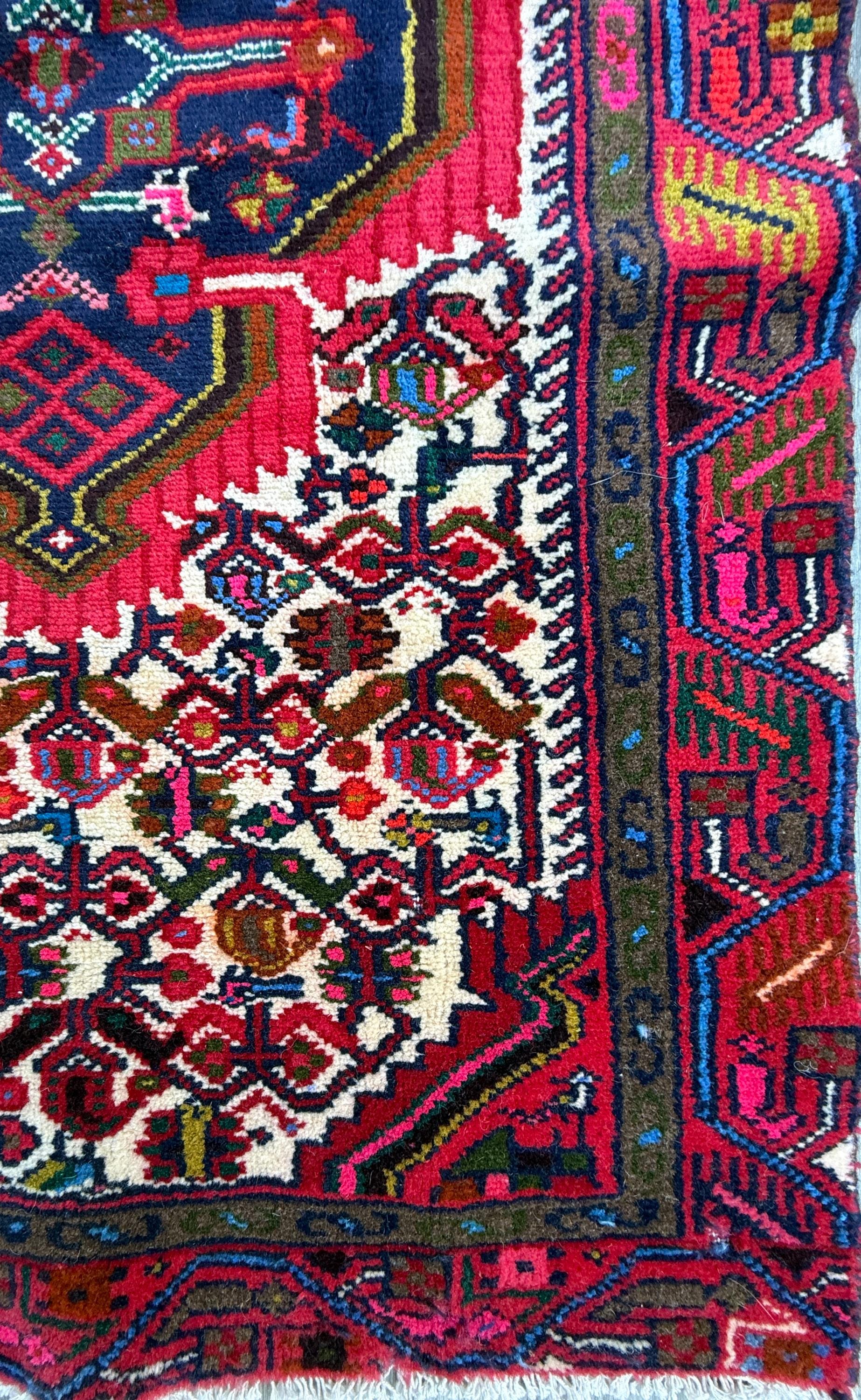 2x3 ft Hand-Knotted Vintage Hamidoun Wool Rug: 1970s Tribal Design