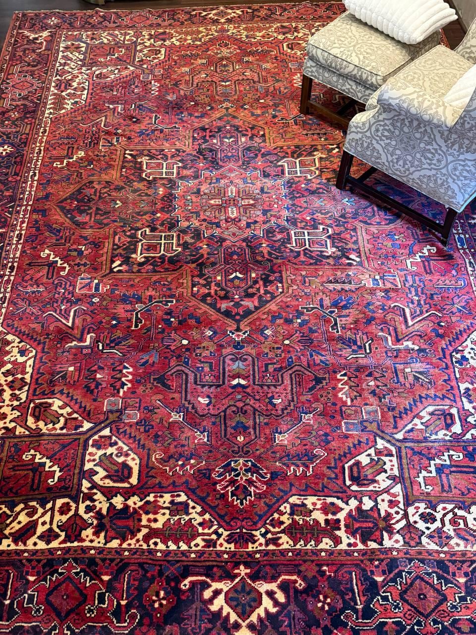 9x12 ft. Heriz Geometric Rug, 1930s Vintage Hand Knotted Wool Carpet, Large Oriental Area Rug