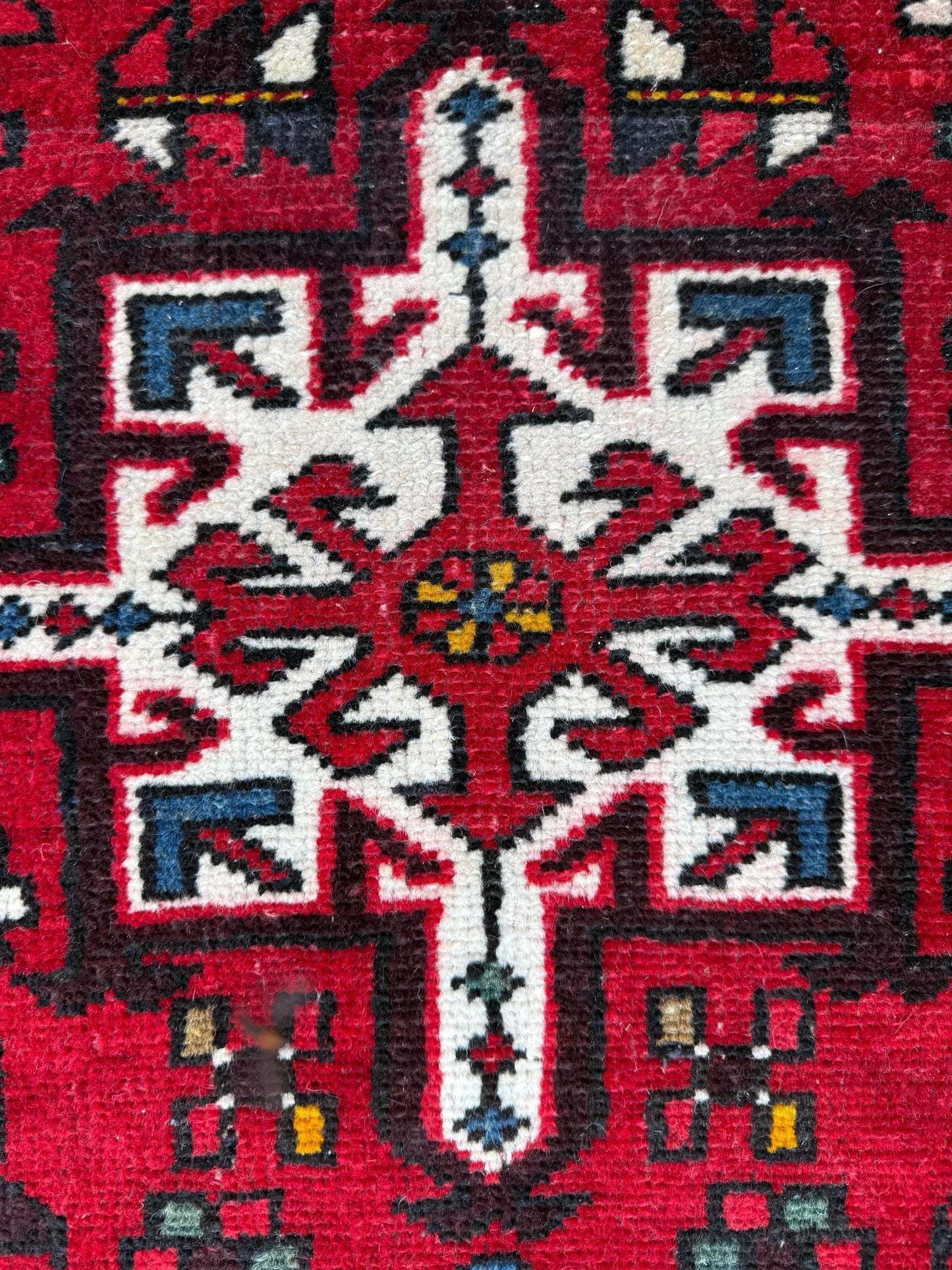 8x2 ft Vintage 1980s Hareez Runner Rug: Hand Knotted Wool Tribal Carpet, Narrow Hallway Rug